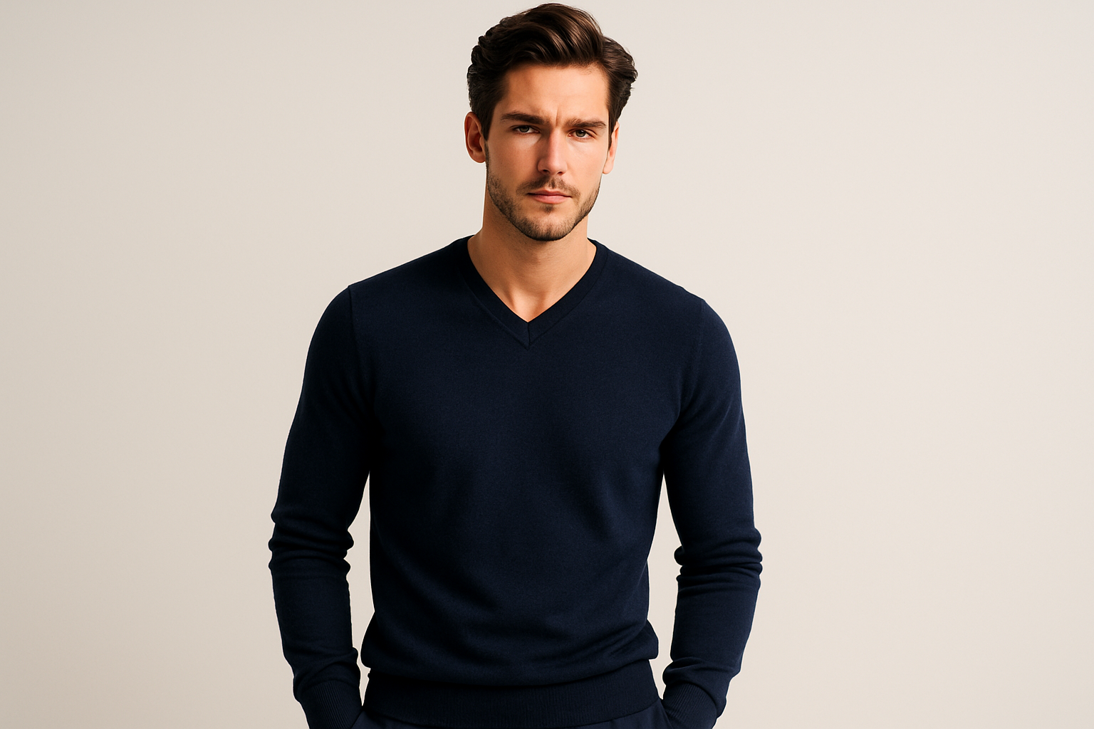 Men's Classic Navy V-Neck Sweater
