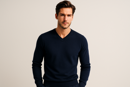 Men's Classic Navy V-Neck Sweater